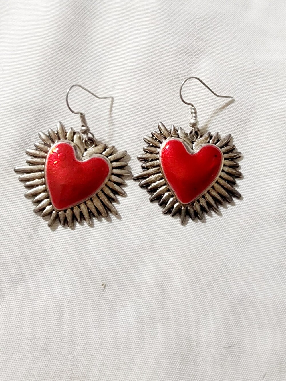 Red Heart Sunburst Drop Earrings - Women Jewelry